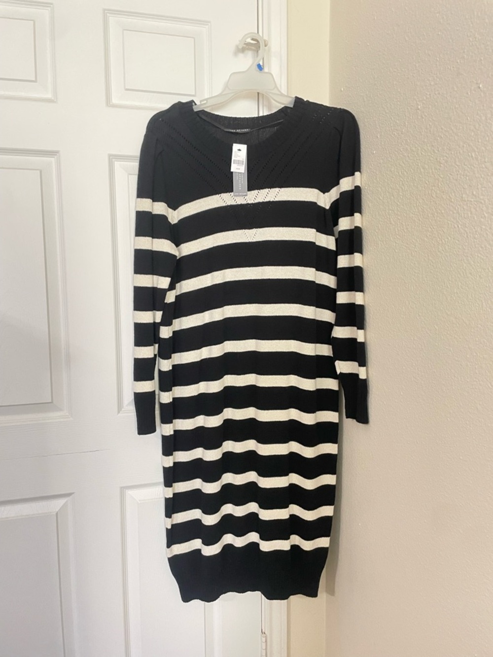 Lane Bryant Black & Cream Striped Crewneck Sweater Dress